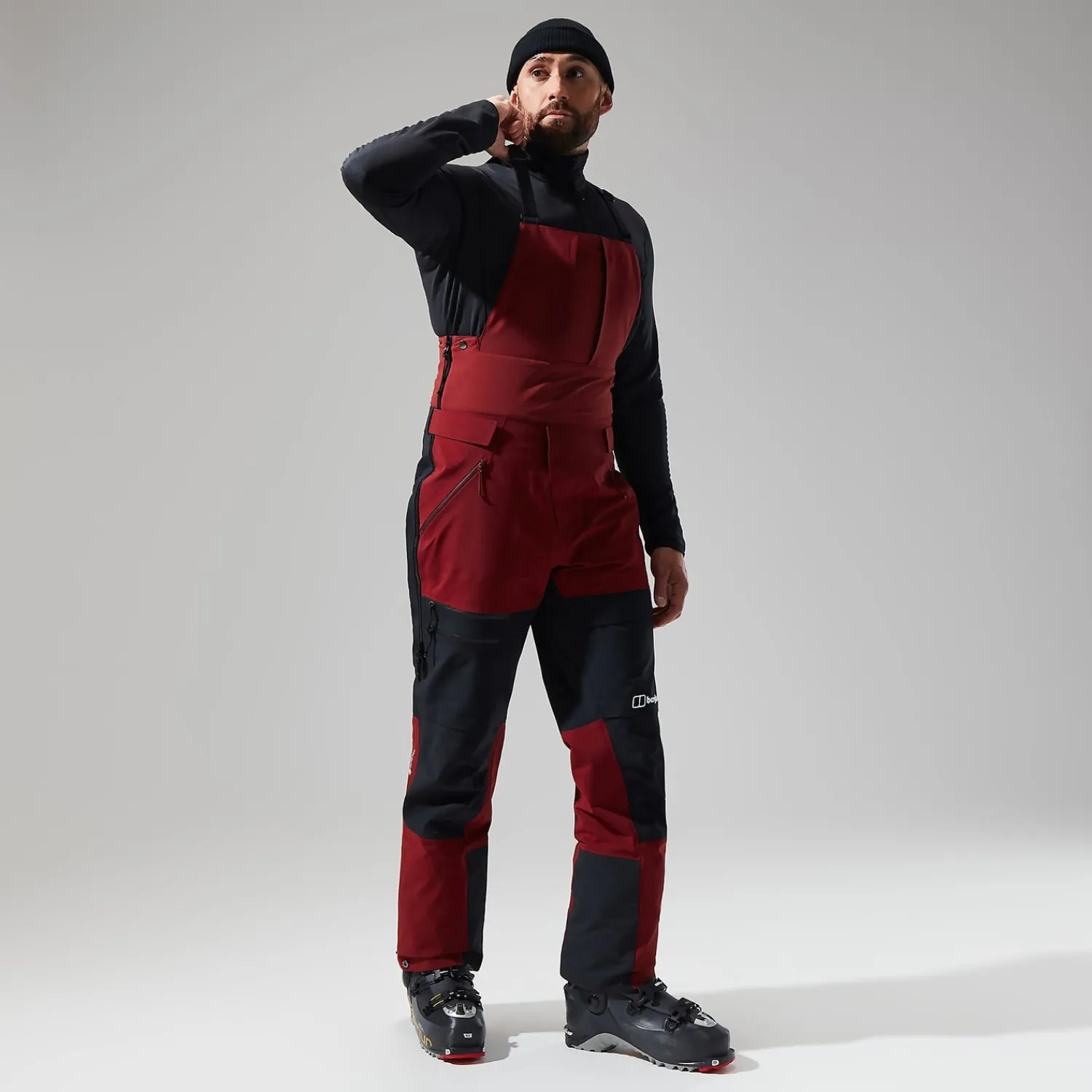 Berghaus MTN Arete Descend GTX Bib Pants für Herren - Dunkelrot/Schwarz-Herren Überhosen | Lange Hosen