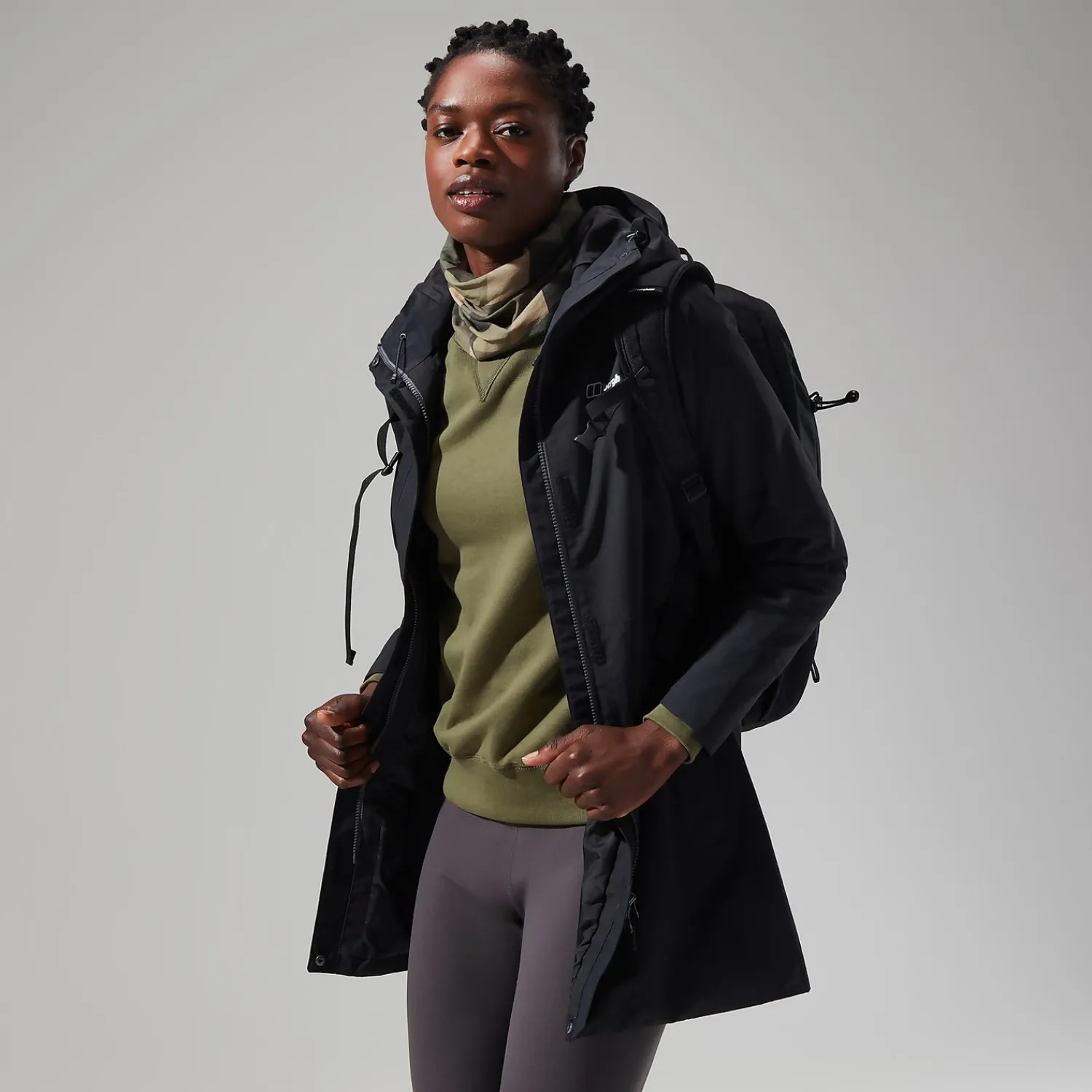 Berghaus Omeara Lange Jacken für Damen - Schwarz-Damen Wasserdicht